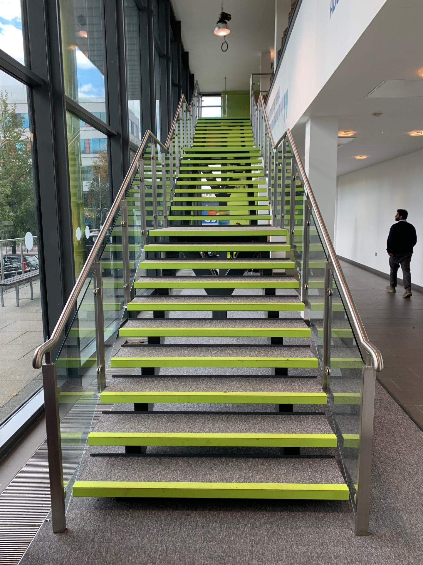 Double Spine Beam Stairs with Stainless Steel & Glass Balustrades