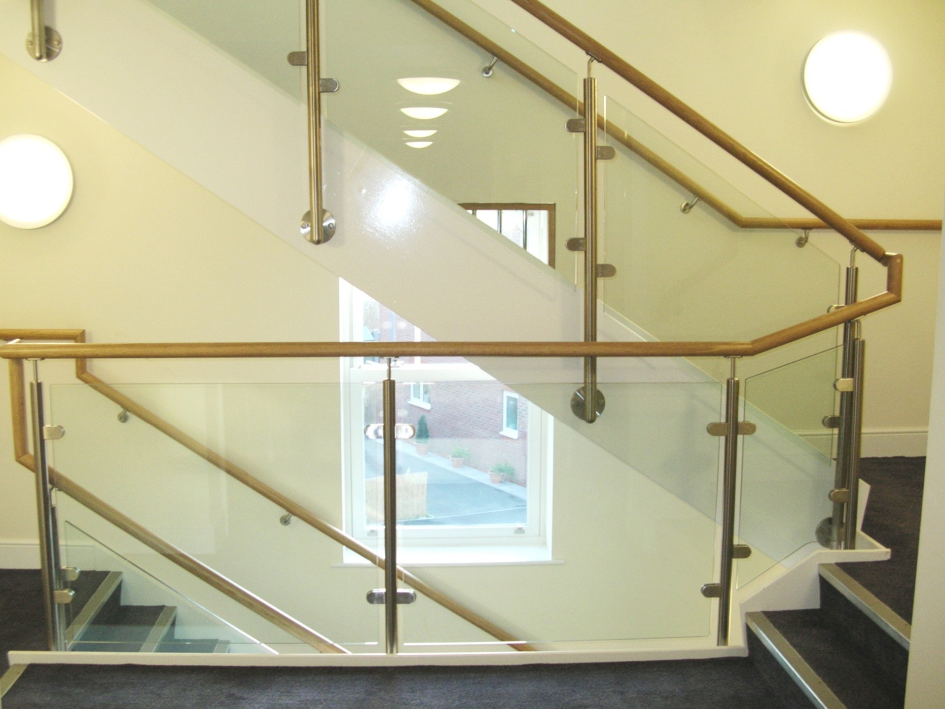 Stainless Steel & Glass Stair Balustrade with Timber Handrails